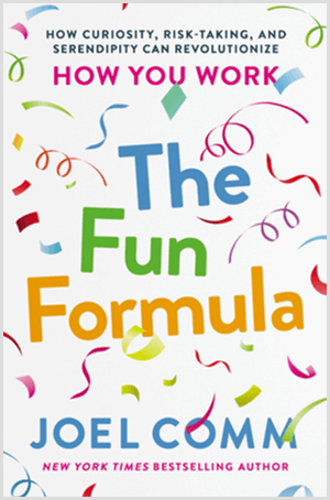 La formule amusante de Joel Comm a une couverture de livre avec des confettis colorés et un fond blanc.