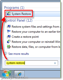 Comment accéder à la restauration du système Winodws 7 à partir du menu Démarrer
