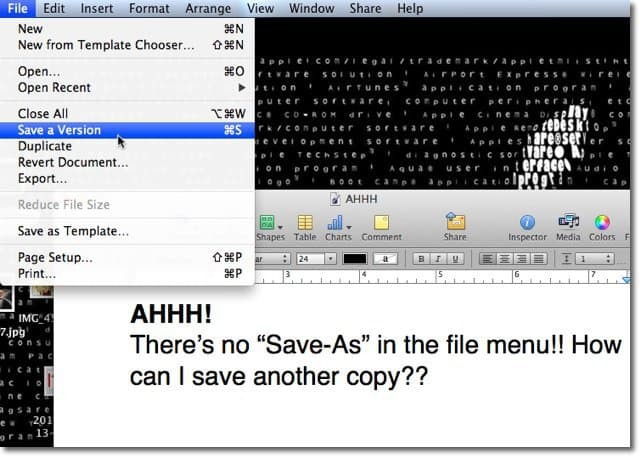 Mac OS X Lion: Enregistrer sous avec des versions