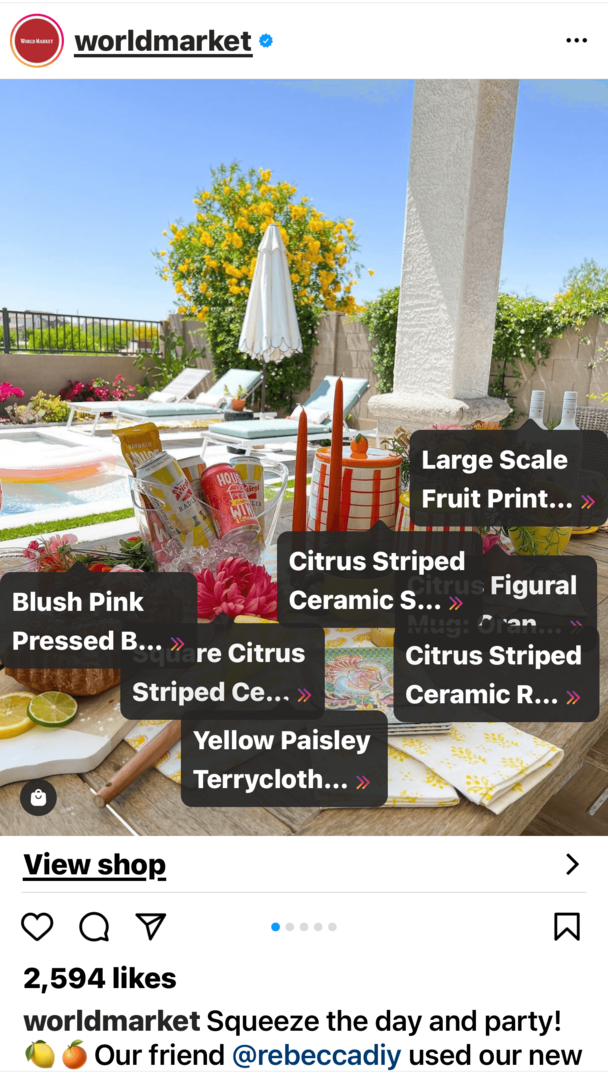 image d'une publication de carrousel Instagram avec des balises achetables