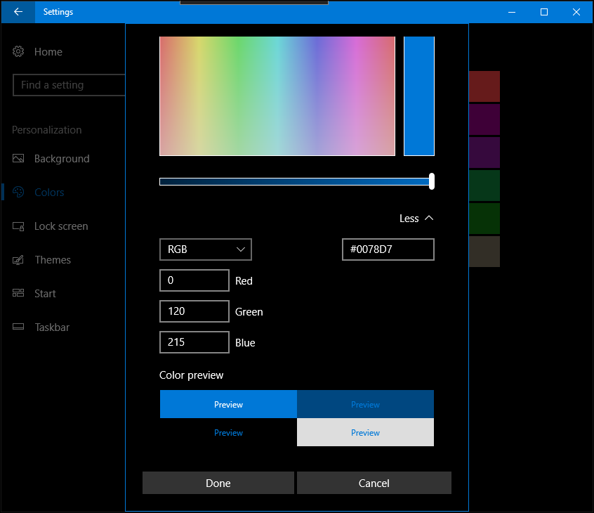 les créateurs de Windows 10 mettent à jour les couleurs personnalisées