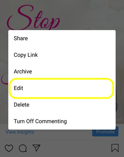 Comment ajouter du texte alternatif aux publications Instagram, étape 5, modifier l'option de publication. 