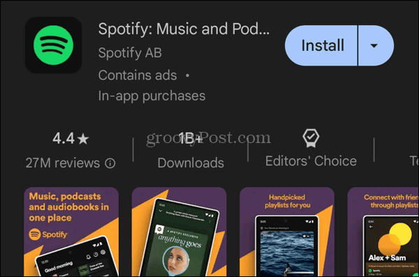 Installez l'application Spotify depuis Google Play Store