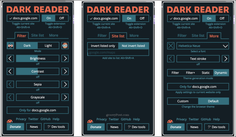 Module complémentaire Dark Reader dans Firefox