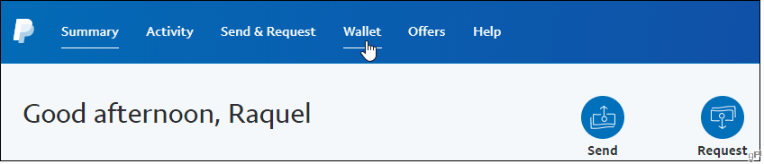 Cliquez sur l'onglet Portefeuille dans PayPal