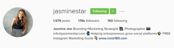 La bio du profil Instagram de Jasmine Star montre sa valeur.
