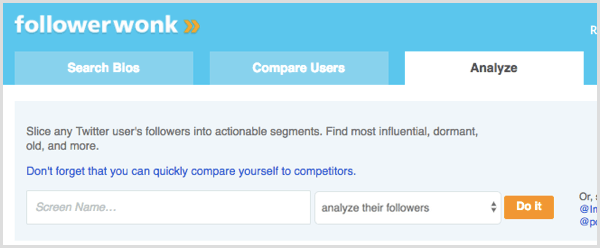 Recherche FollowerWonk pour analyser les abonnés de l'utilisateur Twitter